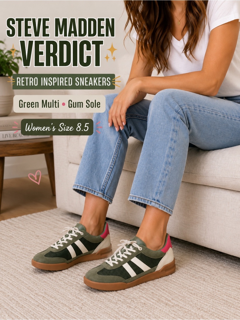 Steve Madden Verdict Sneakers Green Multi Gum Sole Size 8.5 NIB